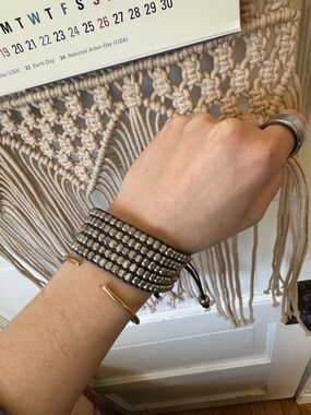 Multi-Row Silver Beaded Wrap Bracelet - Unbranded